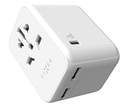 Ładowarka do smartfonów FIXED Voyager World Adapter 1xUSB-C/2xUSB GaN 30W biały